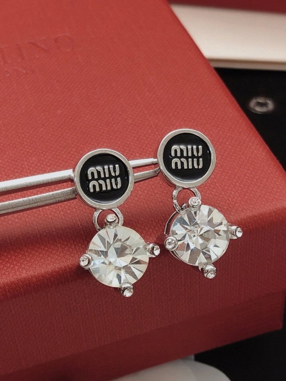 Miu Miu Black Round Stud Earrings with Pendants